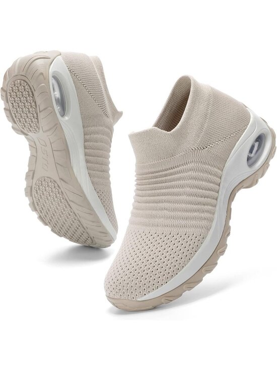 Shoes - Women's Light Taupe Arch Support Non Slip Breathable Knit Upper Sneaker Shoes